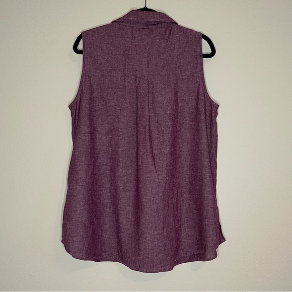 2/$30 Lane Bryant Linen Blend Purple Sleeveless Button Down Shirt - Picture 5 of 12